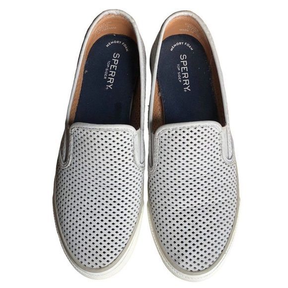 Sperry Sneakers STS 95717 Womens Size 9M Sider Perforated Leather Slip-On Gray - Picture 5 of 9